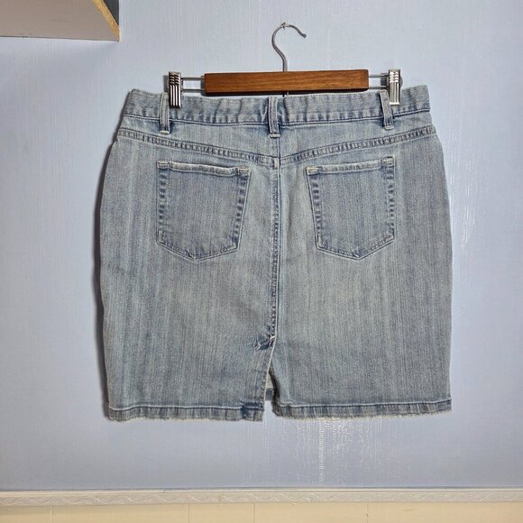 Old Navy Size 12 Y2K Light Wash Denim Blue Low Waist Stretch Jean Skirt - Picture 5 of 11